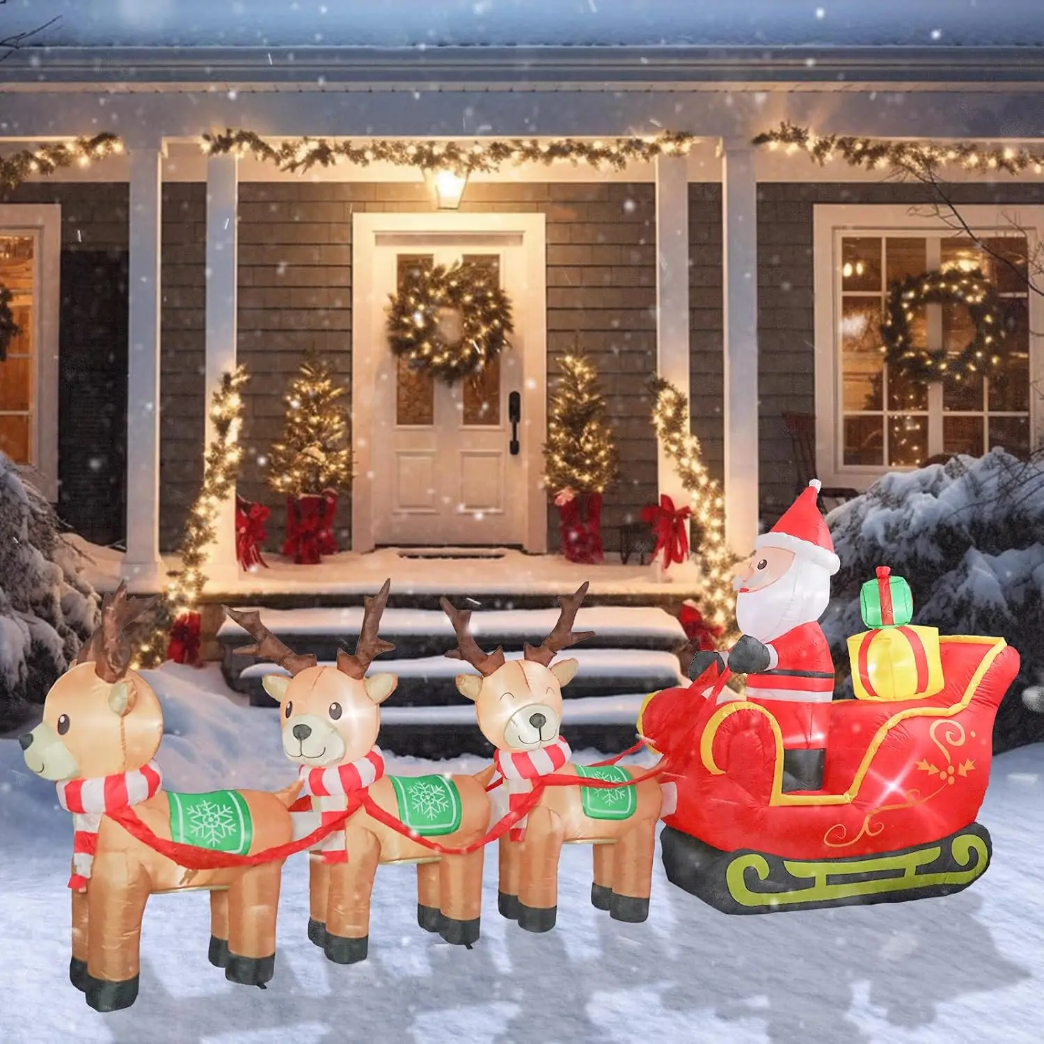 12 FT Christmas Inflatable Outdoor, Santa Claus Sleigh with Reindeer | Built-in Bright LED Light, Christmas Blow Up,Waterproof M