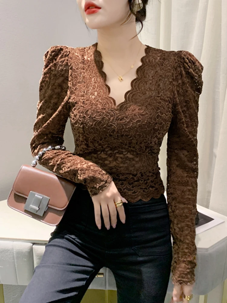 

Сексуальное кружевное платье с V-образным вырезом для женщин, длинное, осенне-зимнее, с ажурной отделкой, облегающее, с подкладкой, разной длины и цветов