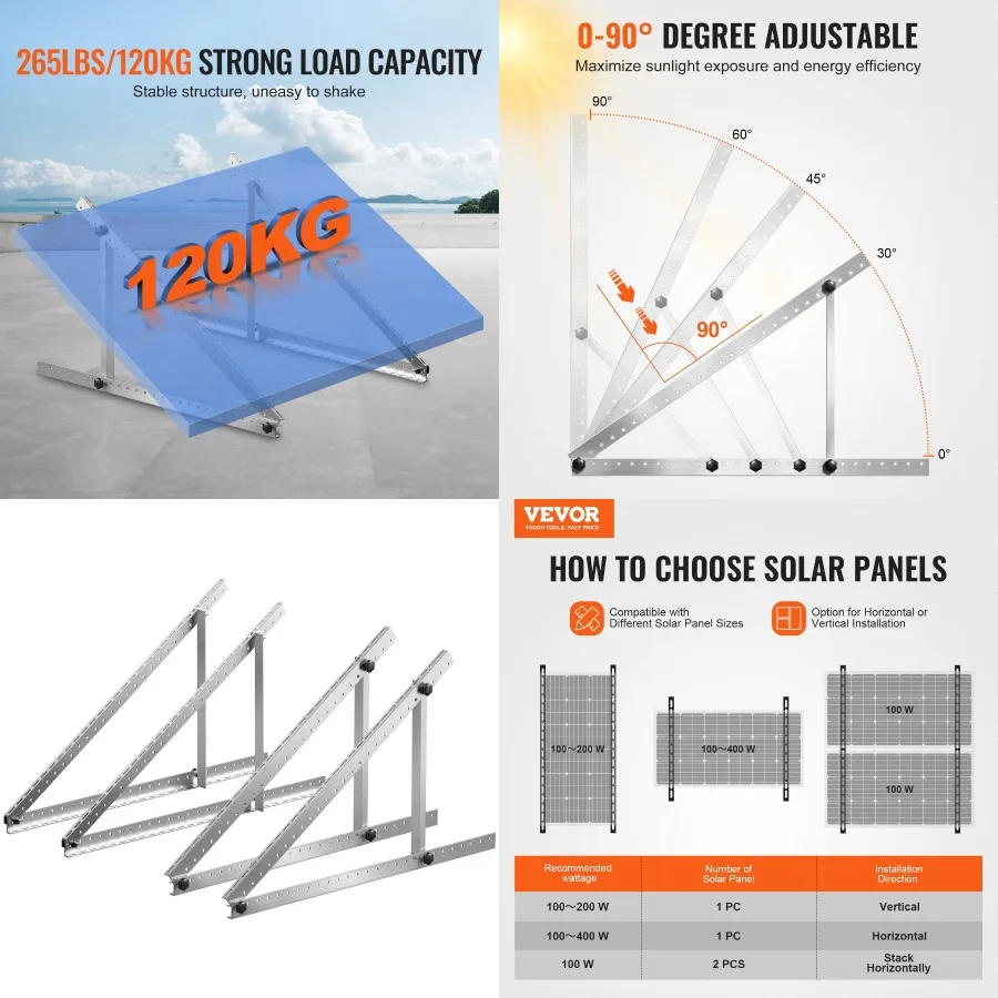 

VEVOR 45Inch Solar Panel Mount Brackets 0 90° Adjustable Tilt Brackets 2Set