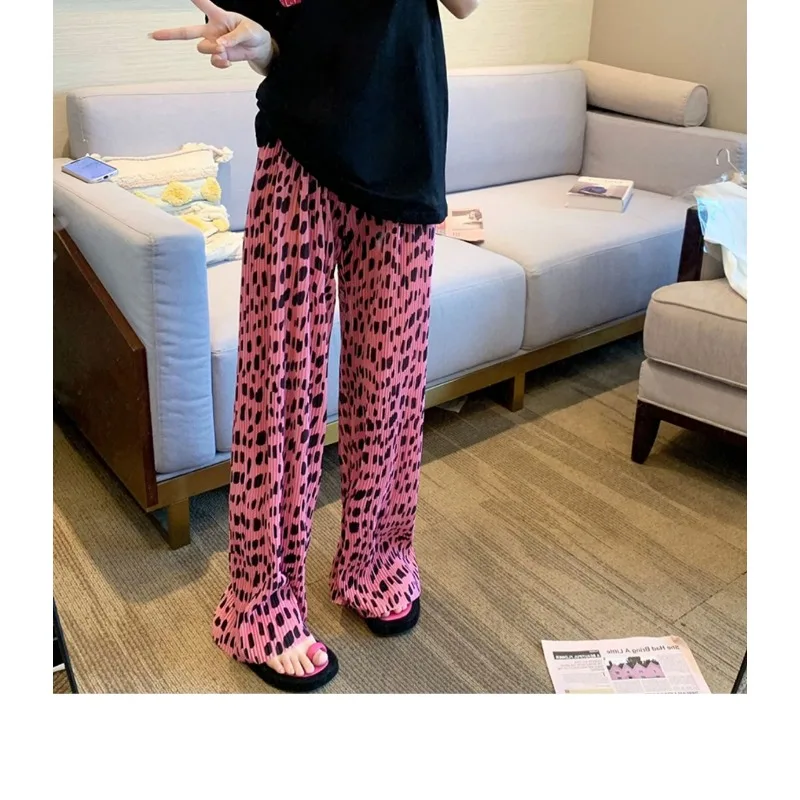Women's Leopard Print Pants Pleated Wide Leg Style