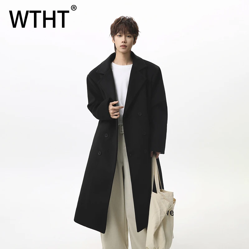 

WTHT Fashion Men's Solid Color Keep Warm Shoulder Pad Windbreakers Korean-style Double Breasted Overcoat Male 2026 Spring 2A2723