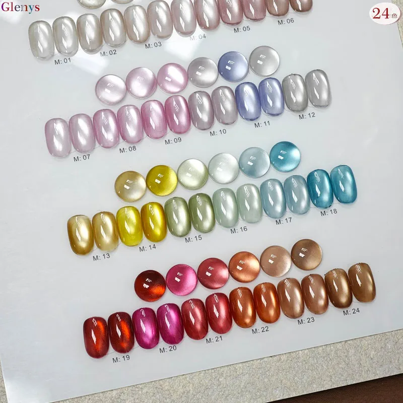 Glenys 24 couleurs perle de verre oeil de chat vernis à ongles colle populaire semi permanent immersion gel couleur carte UV LED vernis ensemble