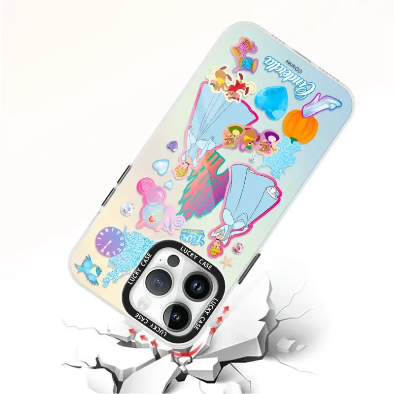 Matte Case for iPhone 15 14 13 12 11 pro Max XS XR X 7 8 Disney Princess Ariel Cinderella Ella Iridescent Laser Clear Cover