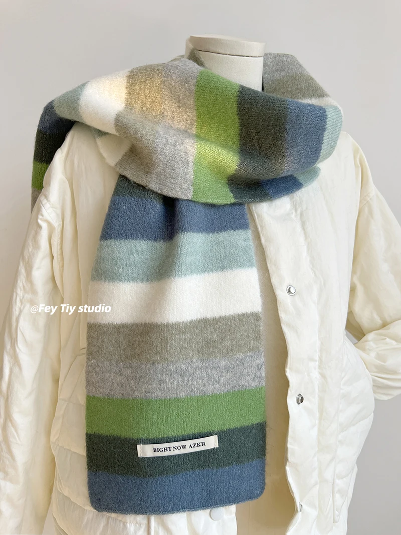 

Japanese fashion sweet apple green color scheme scarf soft sister autumn and winter warm versatile scarf couple