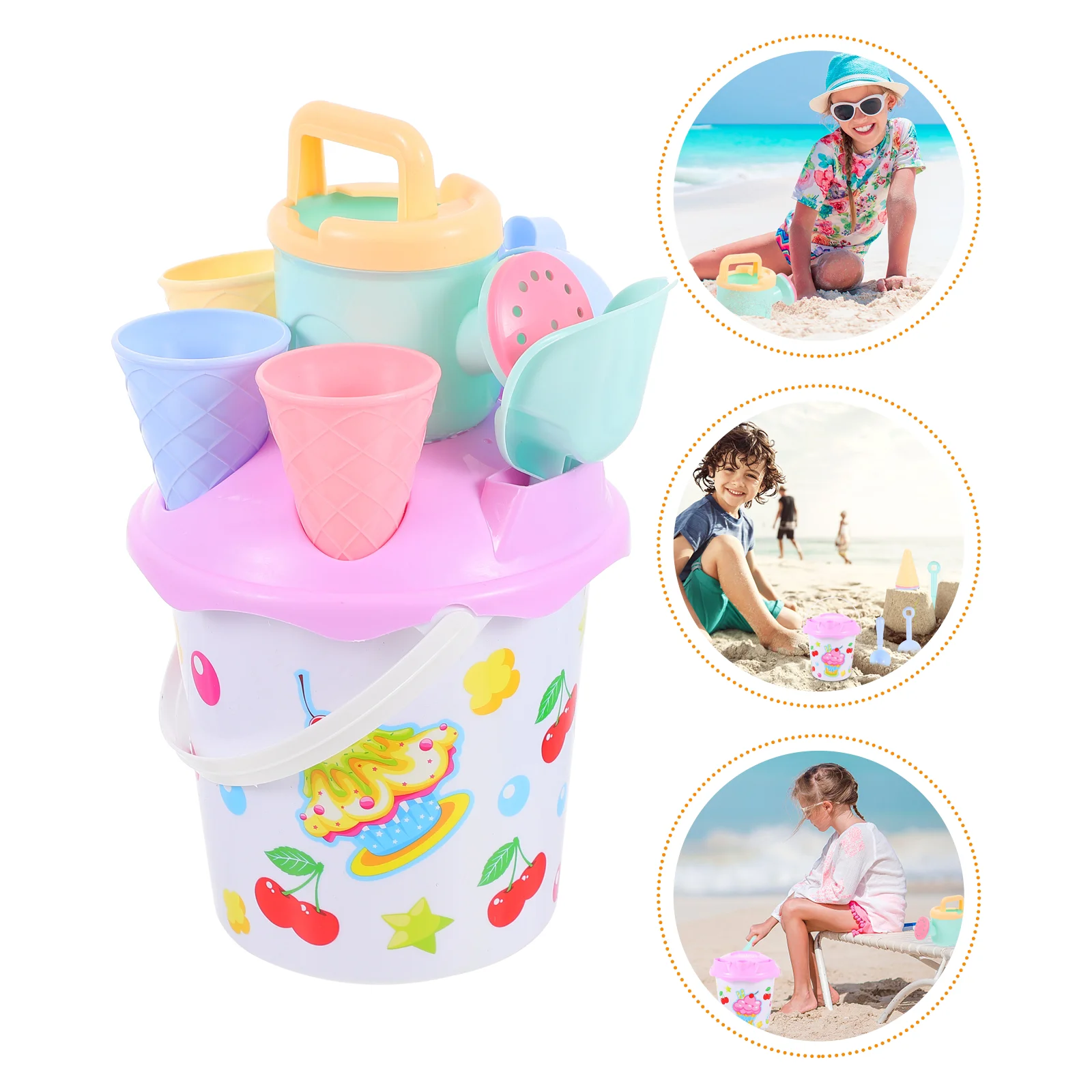 

8 Pcs/Set Toy Ice Cream Beach Bucket Parent-child Kids Toys Plastic Sand Buckets