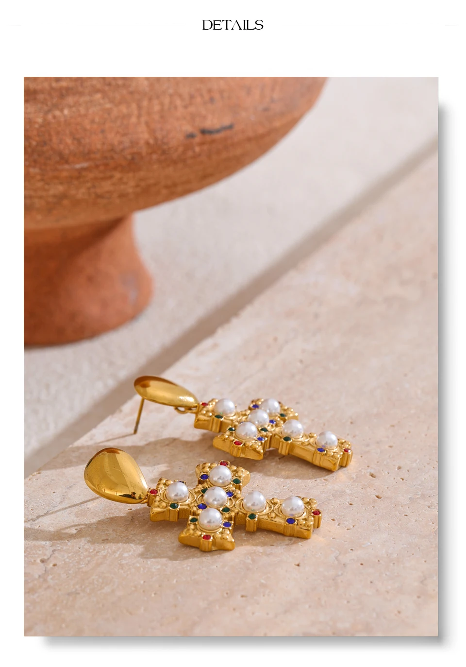 Yhpup Vintage Imitation Perlen Zirkonia Kreuz Tropfen Ohrringe 18 Karat Gold Farbe Edelstahl Beliebte Schmuck 2025 – Detail 15
