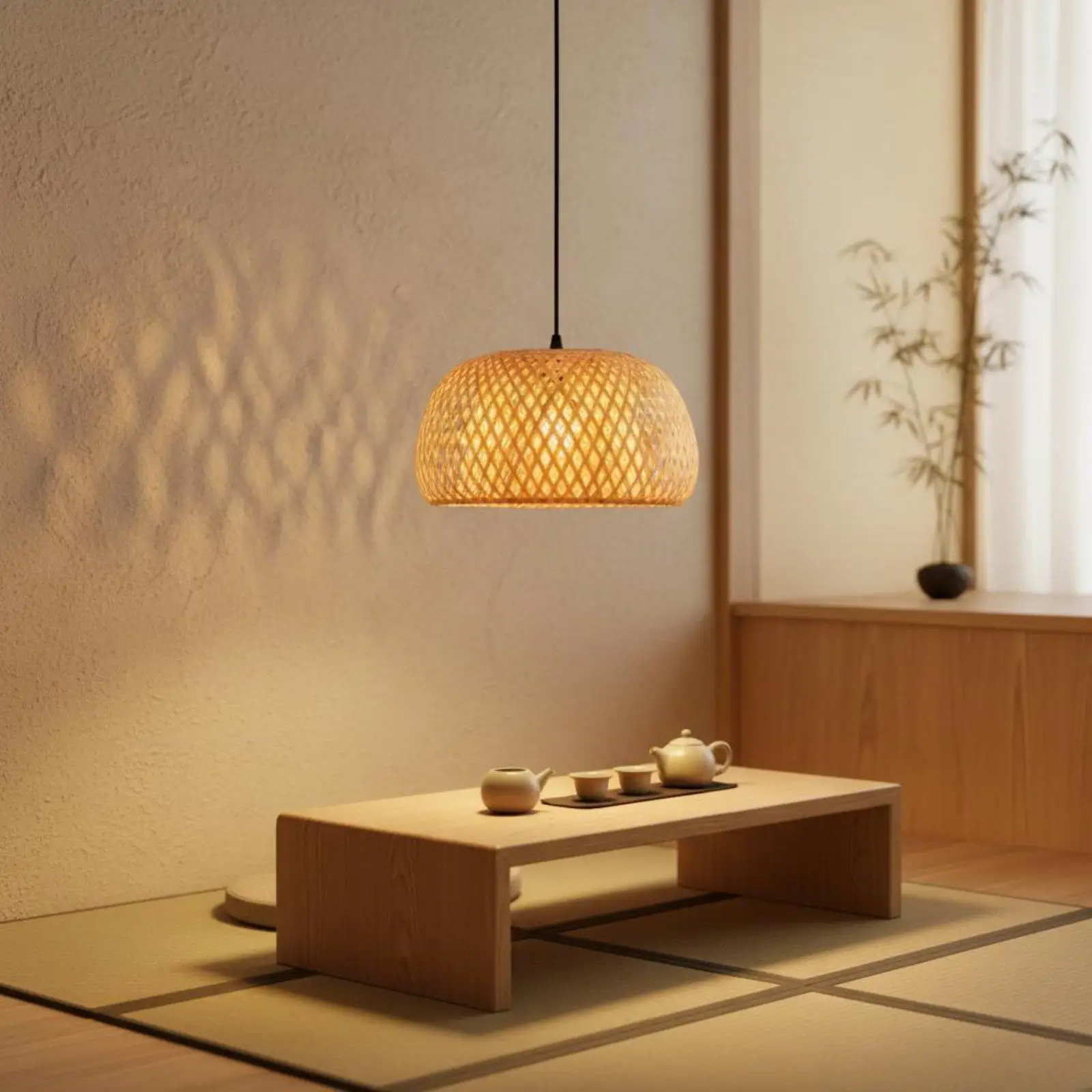 Bamboo Pendant Lamp Large Rattan Lampshade Ceiling Lighting for Southeast Asian Style Restaurant
