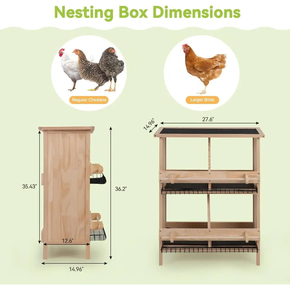 صندوق تعشيش الدجاج الخشبي مكون من 4 أقسام مع سقف أسفلت للدجاج والبط والدواجن والطيور