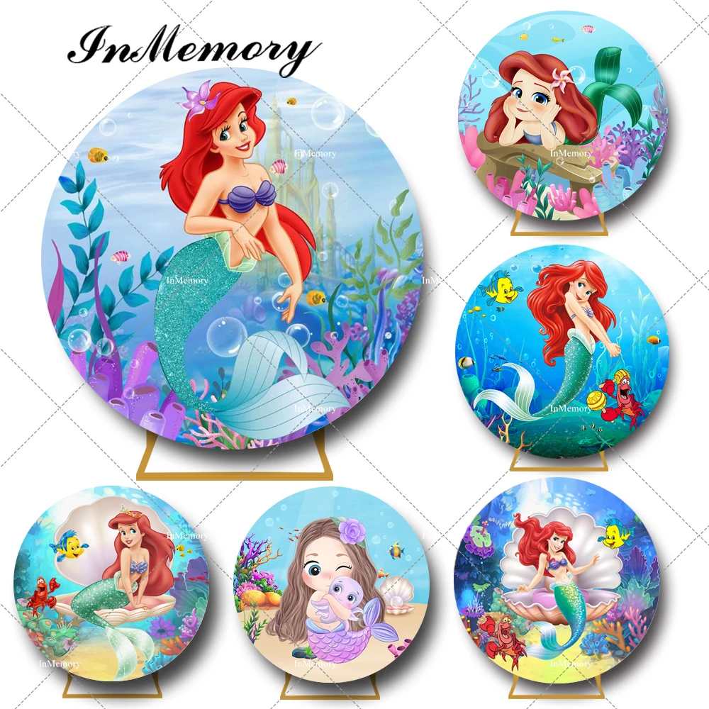 Disney Little Mermaid Princess Ariel Round Backdrop Under The Sea Girls Baby Shower Birthday Party Circle Background Supplier