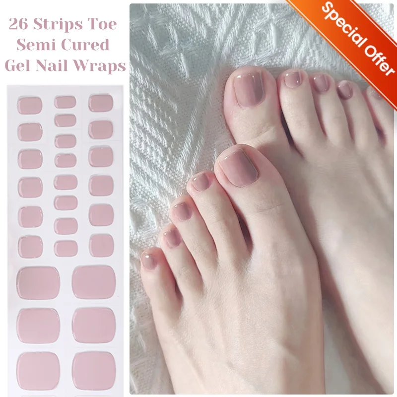 26/32개 발가락 반경화 젤 네일 스트립 레드 브라운 젤 네일 스티커 핑크 블루 젤 네일 랩 젤 폴리쉬 스티커 네일 아트 스티커