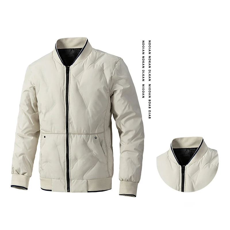 Men's Short Slim Fit Down Cotton Outerwear Simple Casual Zip Up Baseball Jacket Man Winter Fashion Warm Cotton-Padded Coats Male