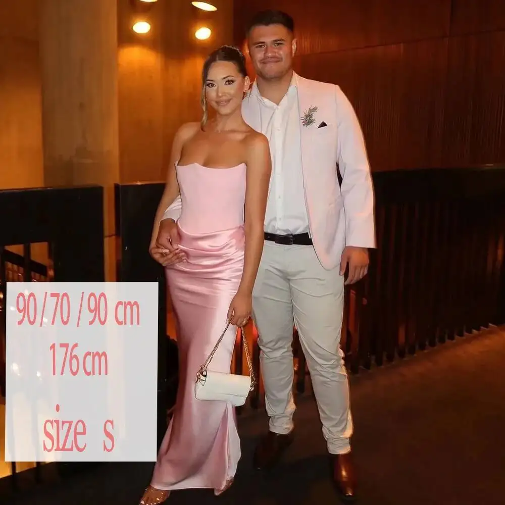 Mingmingxi 2025 Damska Wieczorowa Sukienka Bez Ramiączek Różowa na Bal Studniówkowy Seksowna Satynowa Długa Sukienka Gorsetowa Elegancka Sukienka Maxi na Galę