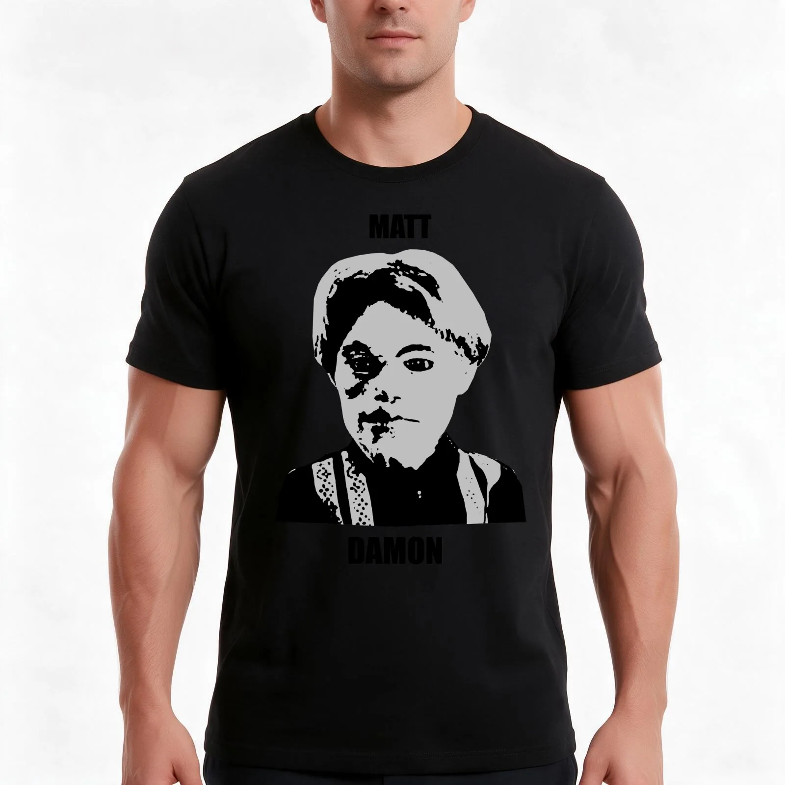 Matt Damon T-Shirt, Summer Casual Cotton Tee, Oversized Streetwear Tops, Vintage Graphic Print, Loose Fit Short Sleeve