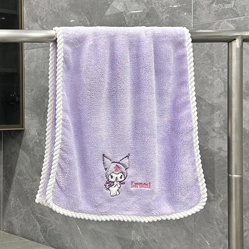 Sanrio Cinnamoroll Towel Kawaii Kuromi Cartoon Face Wash Dry Hair Towel Coral Fleece Embroidery Soft Bath Towel Student Gifts