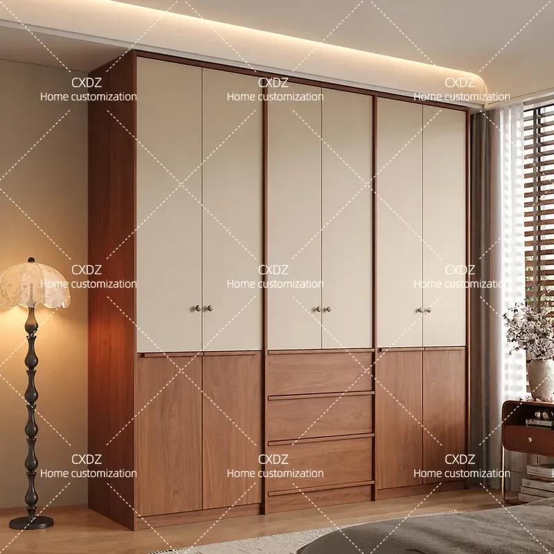 New Chinese Style Finished Wardrobe Bedroom Household Segmented Storage Cabinet FAS Grade Oak Two Tone Assembly Closet