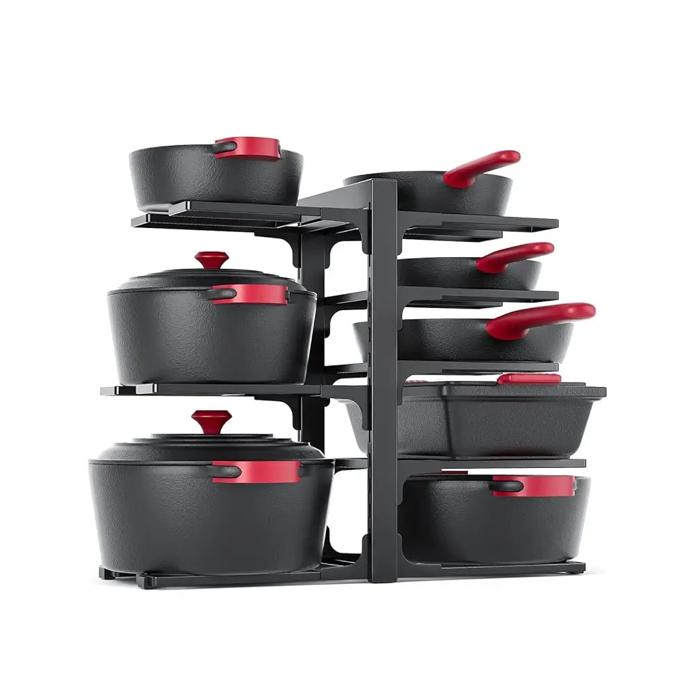 

8-Tier Heavy Duty Adjustable Pan Organizer Ra For Kitchen Cabinet Storage And Organization