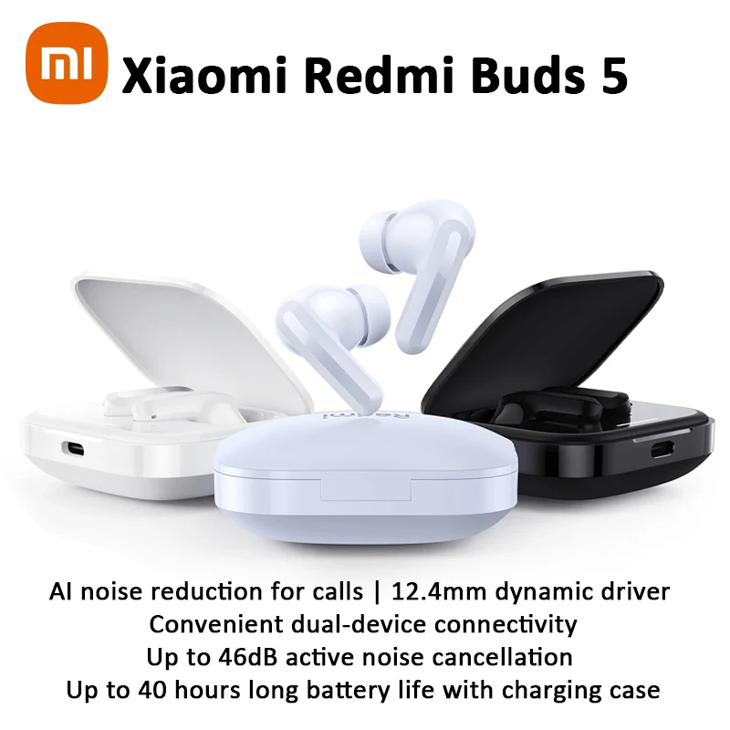 

Original Xiaomi Redmi Buds 5 Earphone Active Noise Cancelling Bluetooth 5.3 Earphone Gaming Headphone Wireless Sport Headset
