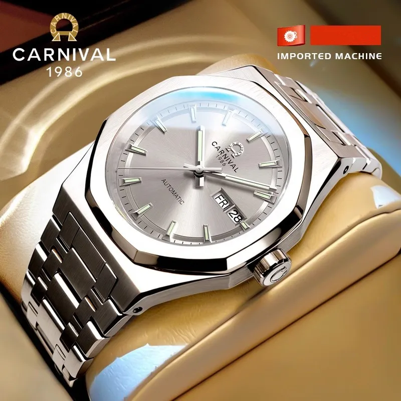 

КАРНАВАЛ брендовые механические часы, роскошный сапфировый календарь, NH36A, автоматические наручные часы, водонепроницаемые для мужчин, Montre Homme