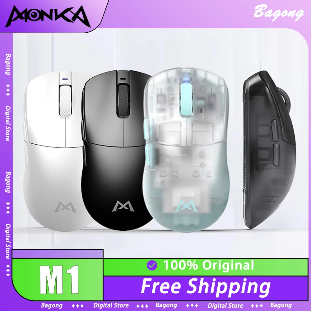 

Monka M1 Pro Wireless Mouse Three Mode Paw3395 4k Light Weight Gaming Mouse Customization Macro PC Gamer Accessories Office