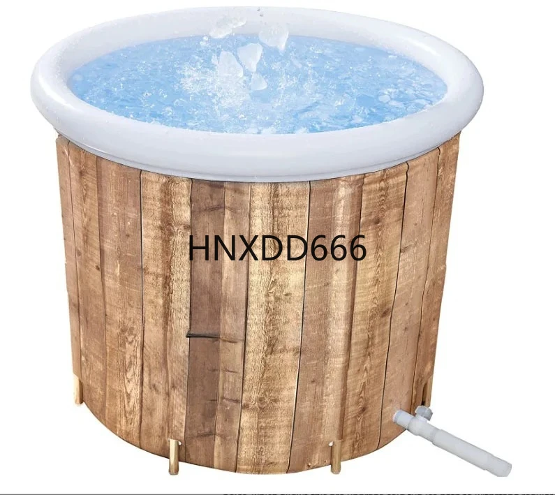 

Portable Pvc Inflatable Folding Ice Bath Tub for Adults Wood Grain Ice Bath Barrels with Lid