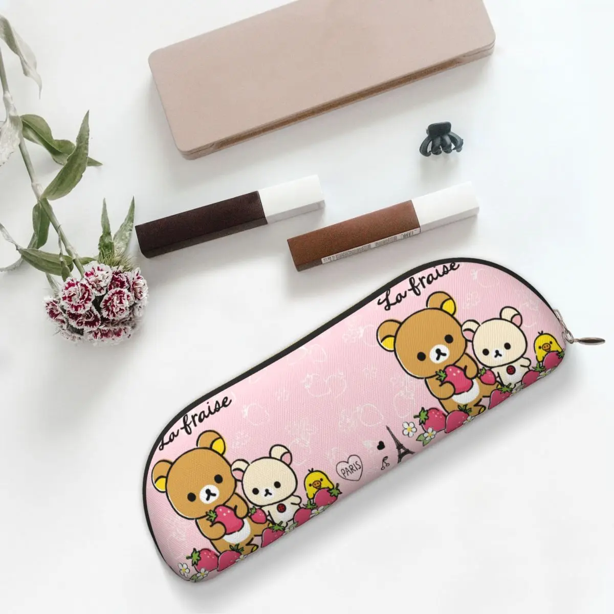Rilakkuma Sakura Pencil Cases Pen Holder Storage Stationery Supplies Large Capacity Pen Box Pencil Bag for Kids Gifts