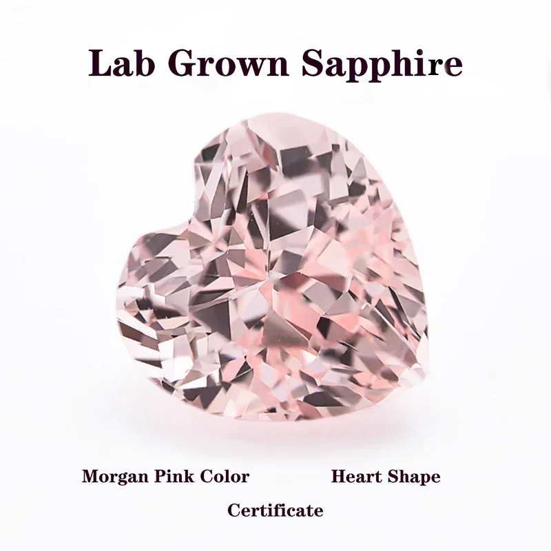 

Lab Grown Sapphire Heart Shape Morgan Pink Color DIY Advanced Charms Jewelry Making Materials Gemstone with Certificate