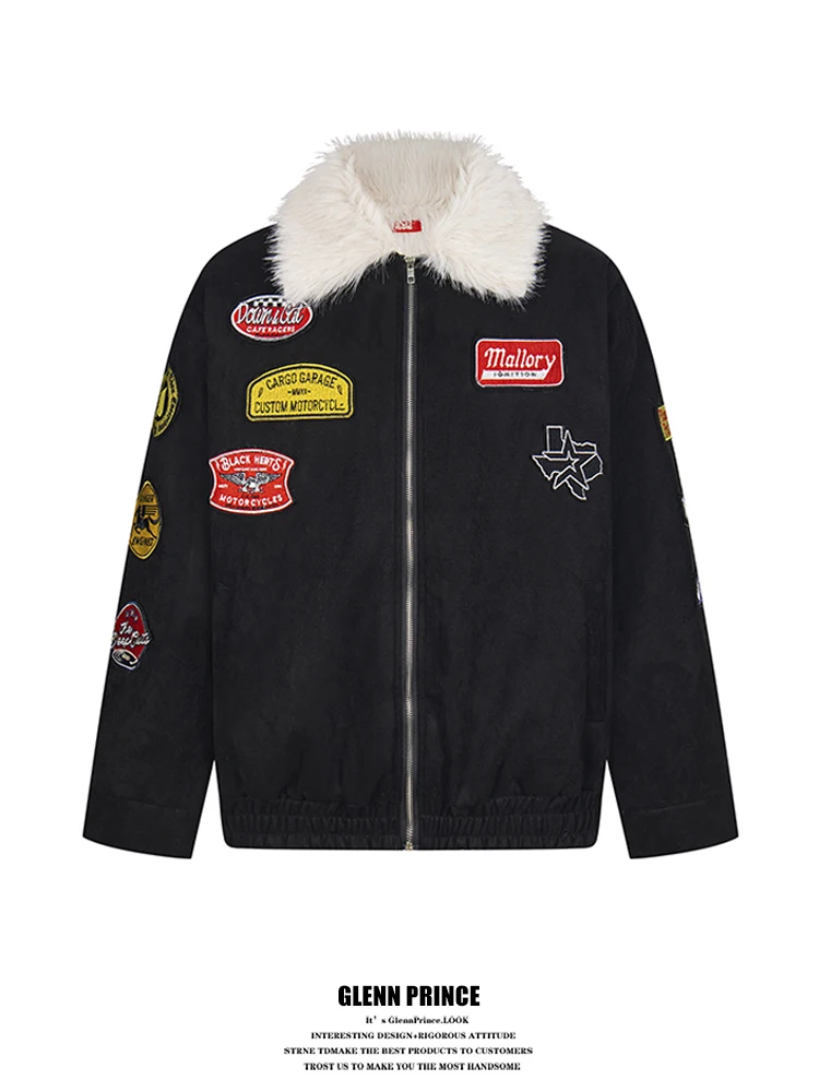 

GPstudio Trendy Embroidered Suede Patch Plu Flight Cotton Jaet Men's Loose Mount Tai Eagle Cotton Clothing Casual Sle