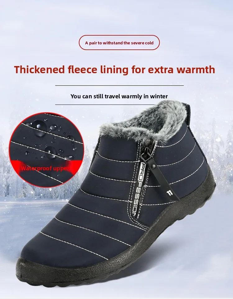 Herren Winter Schneestiefel mit Seitenreißverschluss, wasserdicht, warm, mit Fleece gefüttert, knöchelhoher Stiefel, rutschfest, Outdoor, Freizeit, Baumwollschuhe – Detail 3