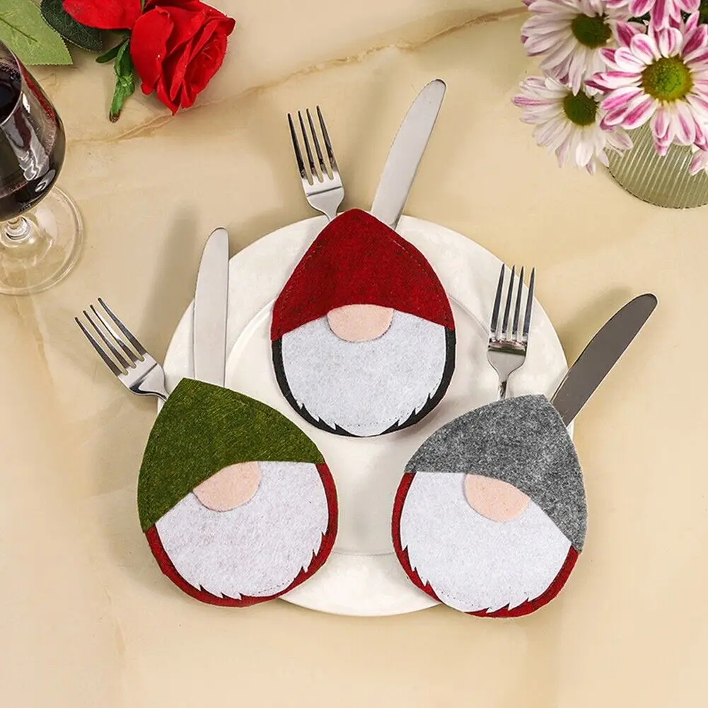 Merry Christmas Knife Fork Cutlery Bag Santa Tableware Holder Bag Christmas Decor For Home New Year Eve Xmas Party Decorations