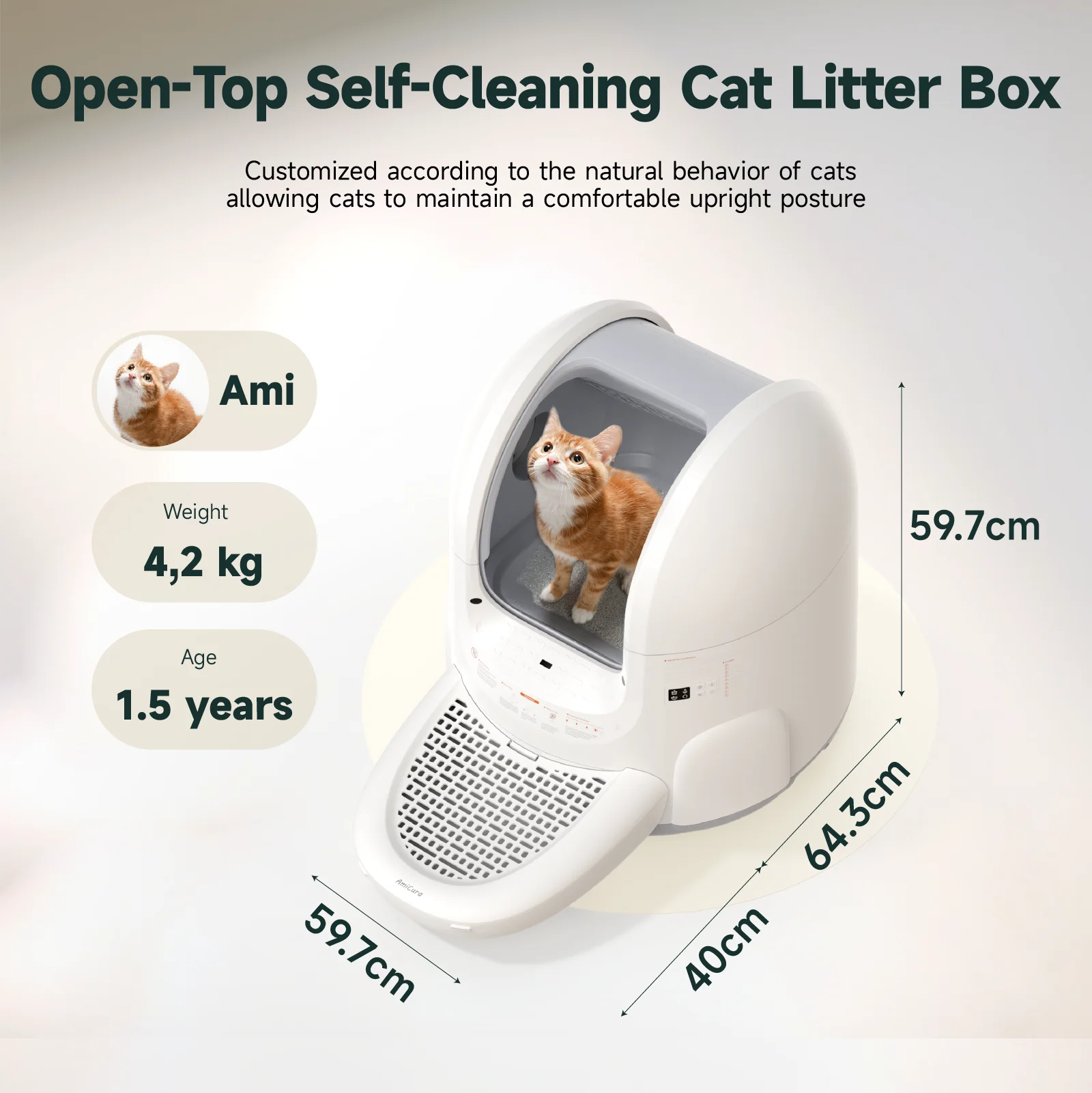 Amicura Cura 2 Cat Litter Box 360 Degree Detection Smart Self