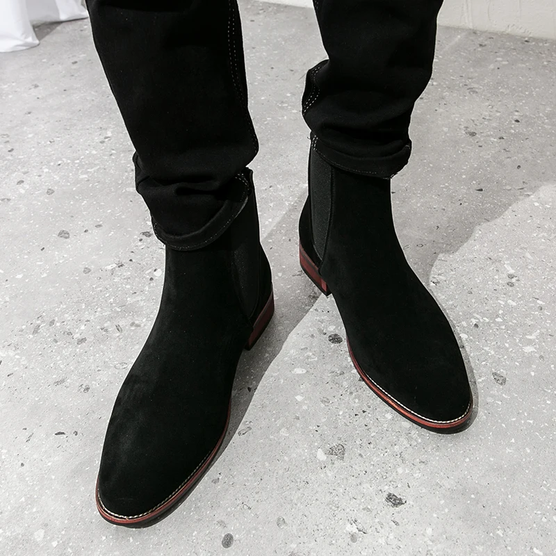 Winter Men\'s British Style Chelsea Boots Cow Suede Genuine Leather Men Fashion Ankle Boot Mens Casual Short Boots High-Top Shoes