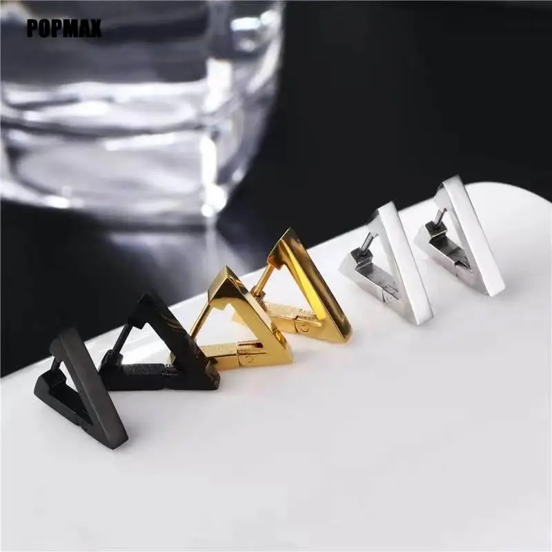 POPMAX gold color hoop earrings Stainless steel small hoop earrings Geometric triangle rectangle earrings wholesale