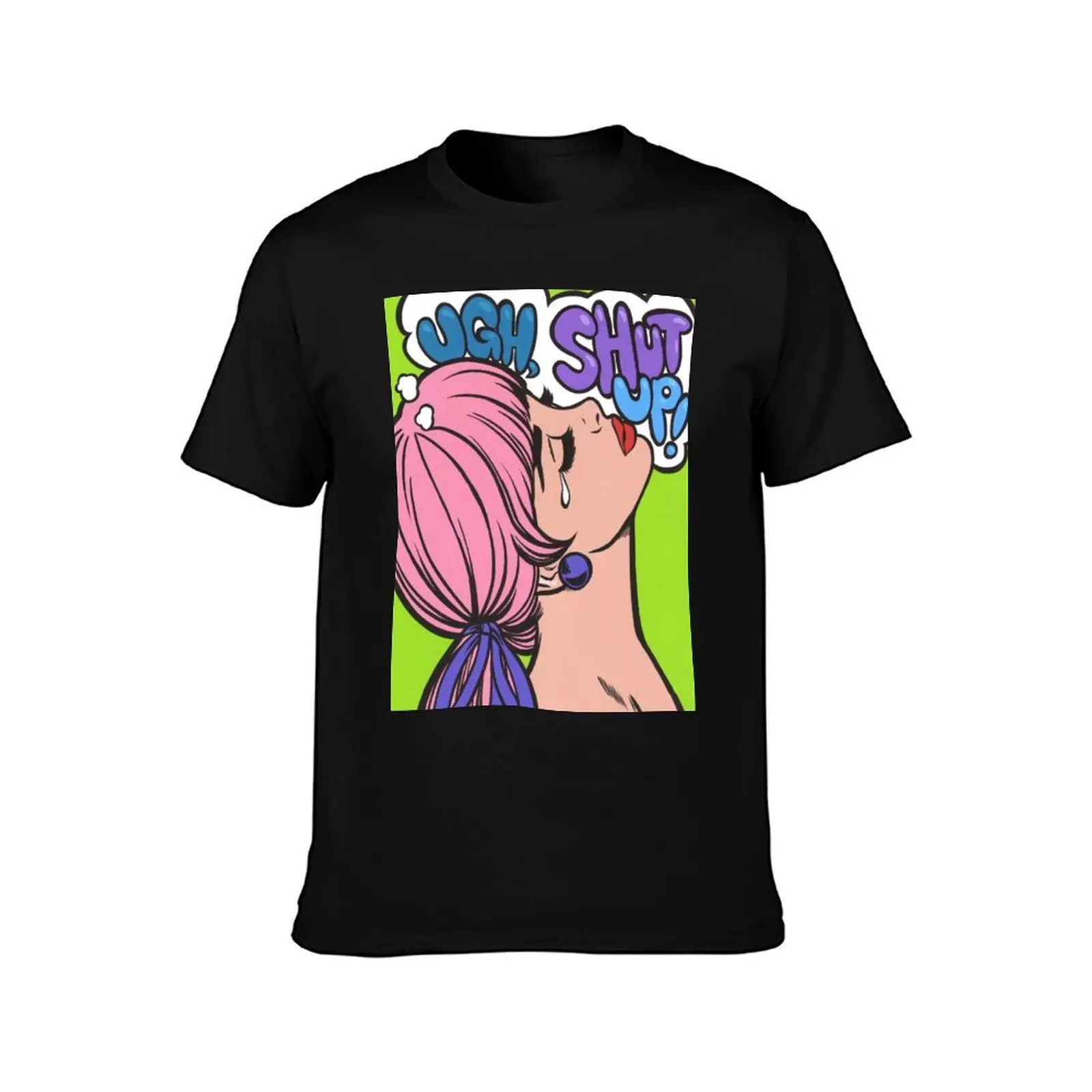 Ugh, Shut Up! Crying Comic Girl T-Shirt, Summer Casual Cotton Tee, Oversized Streetwear Tops, Vintage Graphic Print, 100% Cotton