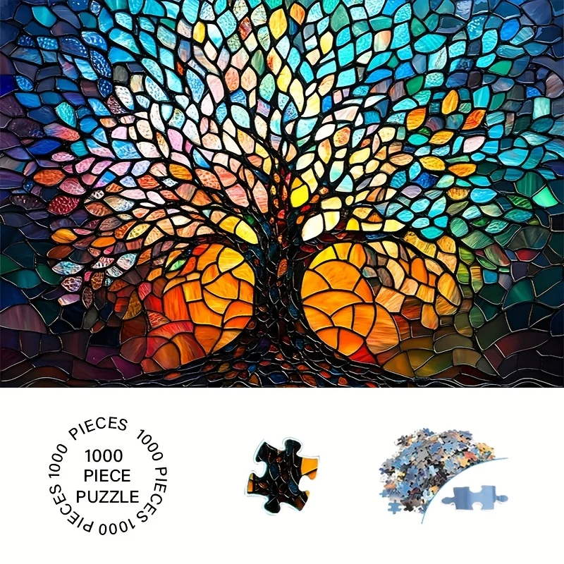 1000 قطعة من أحجية الصور المقطوعة بتصميم شجرة مهيبة - مقاومة للخدش ومقاومة للماء، مستوى مهارة متقدم، شكل مكعب محمول، #1
