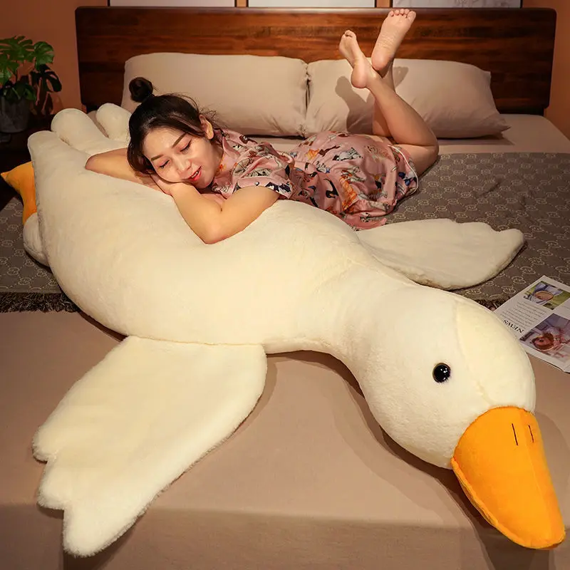 Appease Plush Long Pillow Toy Simulation Big Wings Duck Soft Stuffed Giant Bird Cuddly Wild Goose Doll for Kids Birthday Gift