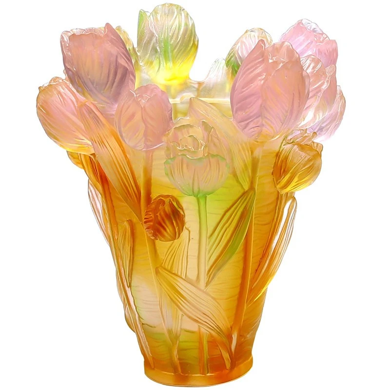 

Ancient glazed handicrafts ornament living room high-end decoration creative tulip vase light luxury high-end sense