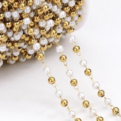 2meters 1meter Stainless Steel Imitation Pearl Beads Chain Love Heart Beaded Necklace Bracelet Chain for Jewelry Making DIY