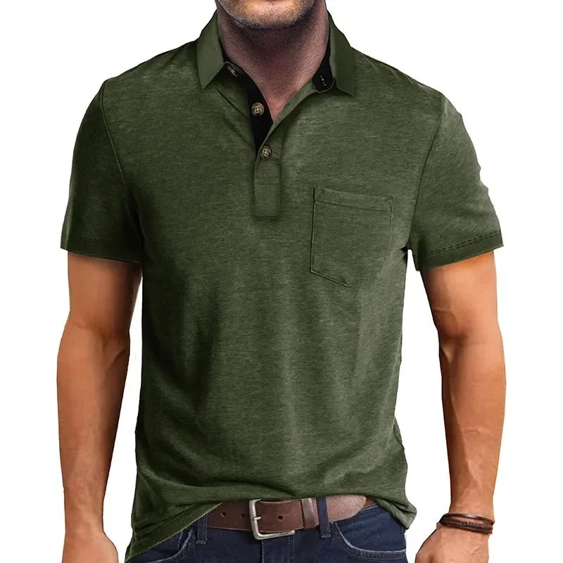 Summer New Men's Lapel Solid Ventilate Polo Short Sleeve Fashion Business Casual Multicolor Short