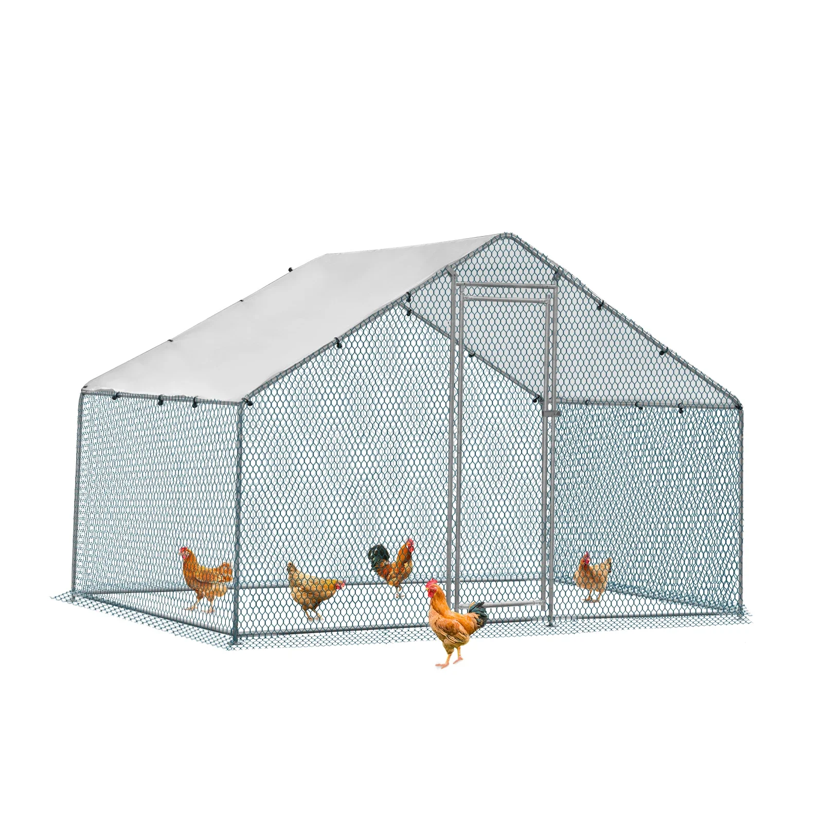 

6.5 x 10 ft Large Metal Chicken Coop, Walk-in Poultry Cage Chicken Hen Run House with Waterproof Cover, Rabbits Cats Dogs Farm