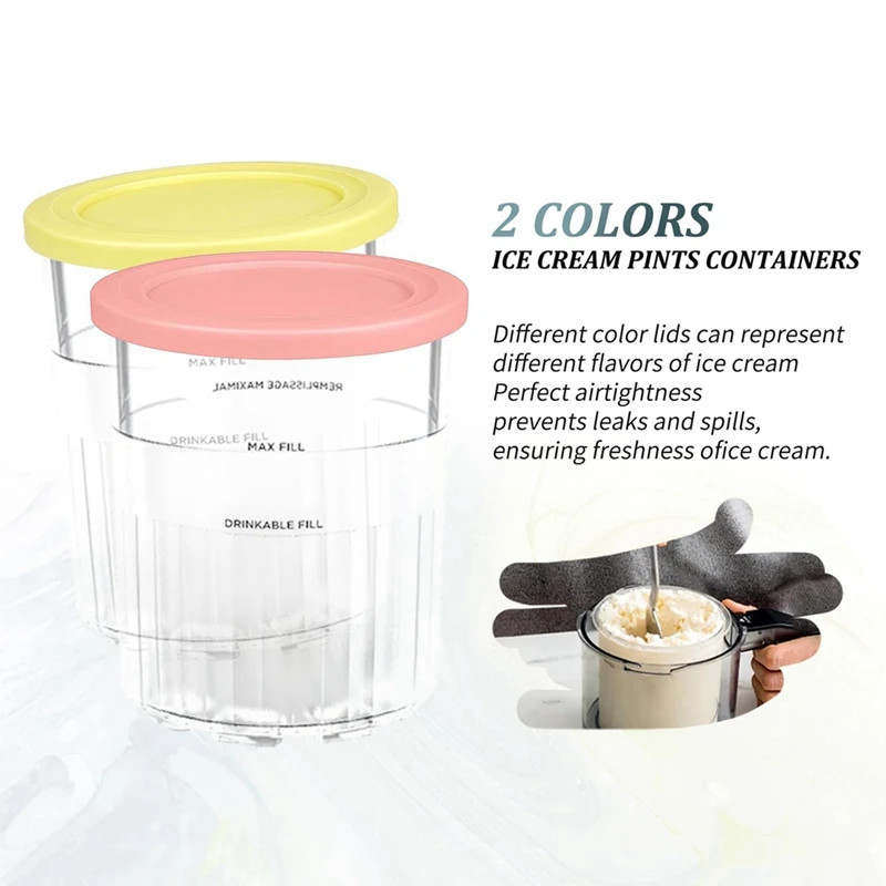 For Creami Deluxe 11-In-1 XL Family Size NC500/NC501 Pints 24 Oz - Dishwasher Safe, , Leak Proof 2 Pcs-A99X
