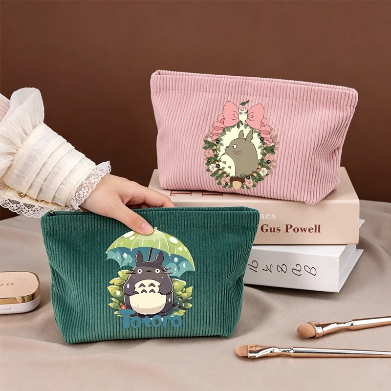 My Neighbor Totoro Women Cosmetics Bag Cartoon Animation Corduroy Makeup Brush Organizer Portable Female Travel Toiletry Pouch
