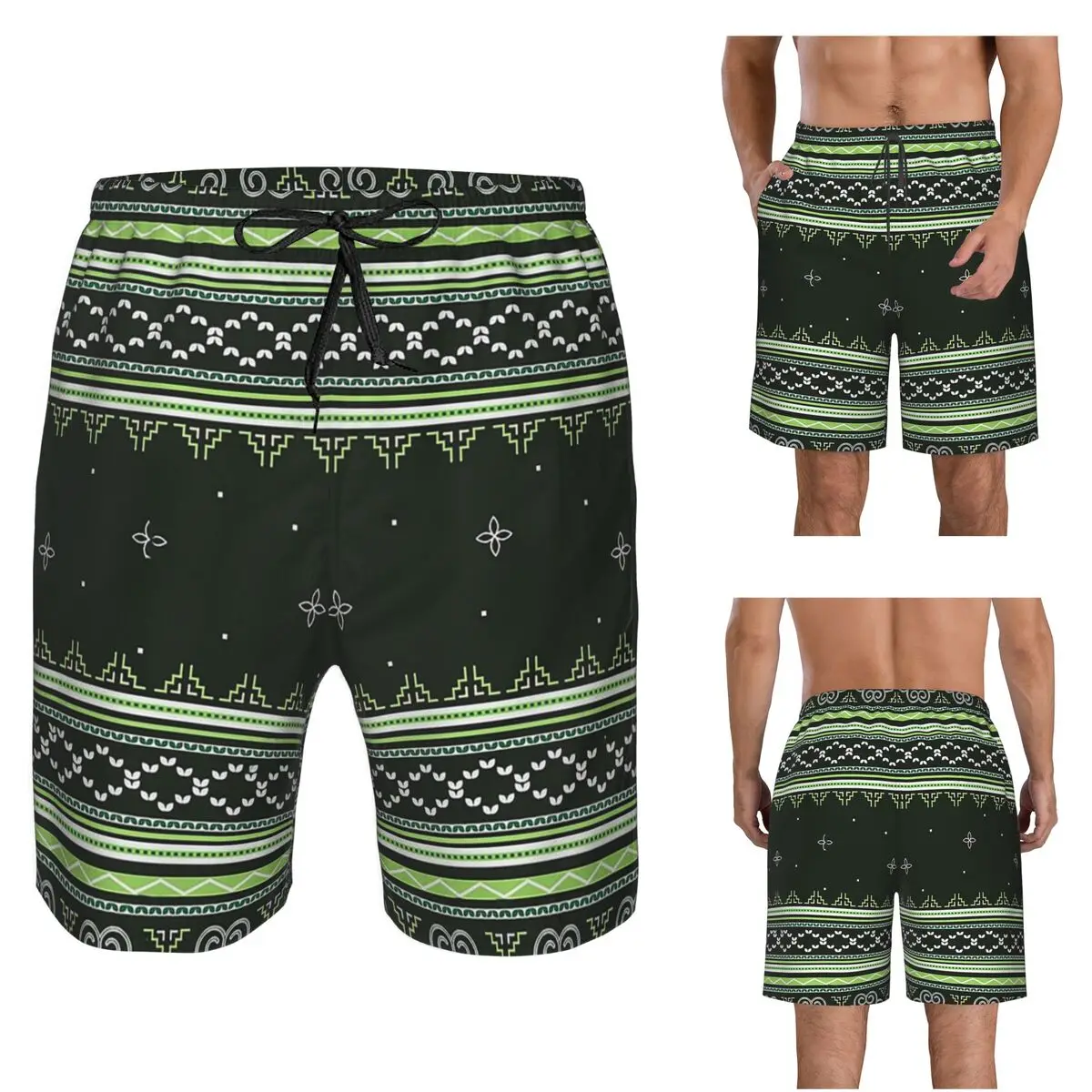 Green Hmong Winter Wonderland Trunks Beach Board Shorts Casual Quick Dry Swimming Summer Men Pants