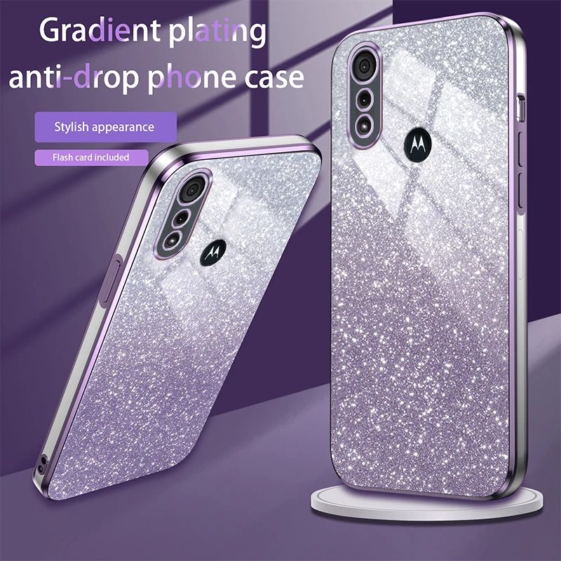 For Motorola E6s 2020 Case Moto E6s 2020 Phone Case XT2053-1 Luxury Gradient Glitter Plating Case Silicone Back Cover Funda