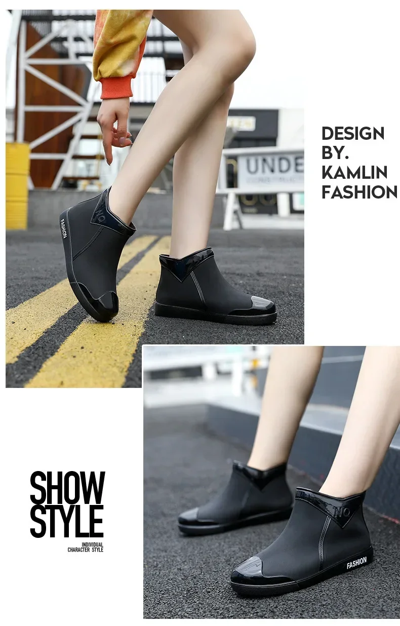 Modische Damen-Regenschuhe für Outdoor-Aktivitäten, Rutschfeste Wasserdichte Gummistiefel, Bequeme Regenstiefel mit Weicher Sohle, Neue Kurze Stiefel für Damen – Detail 4