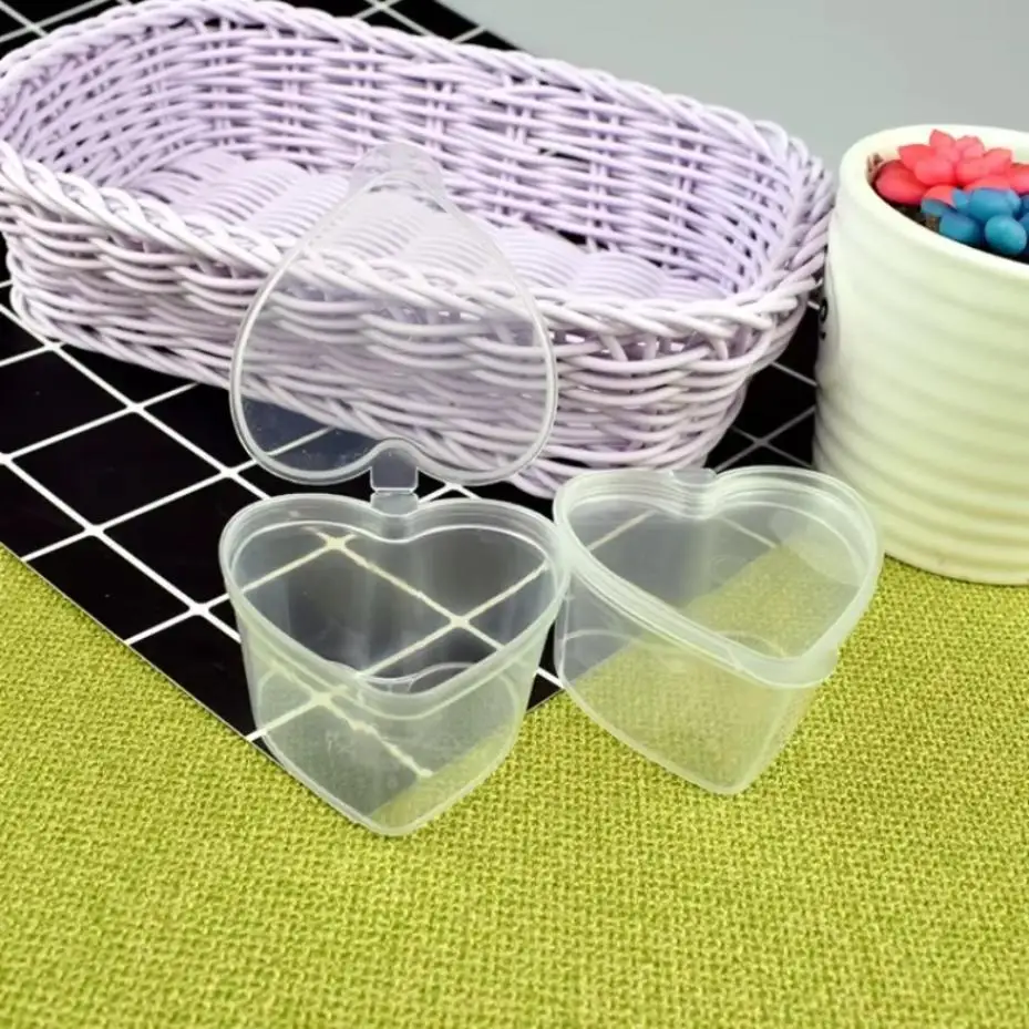 10 Pcs Love Heart Shaped 45ml Transparent Packaging Box With Lids DIY Slime Pudding Sealed Plastic PP Storage Box Home Supplies