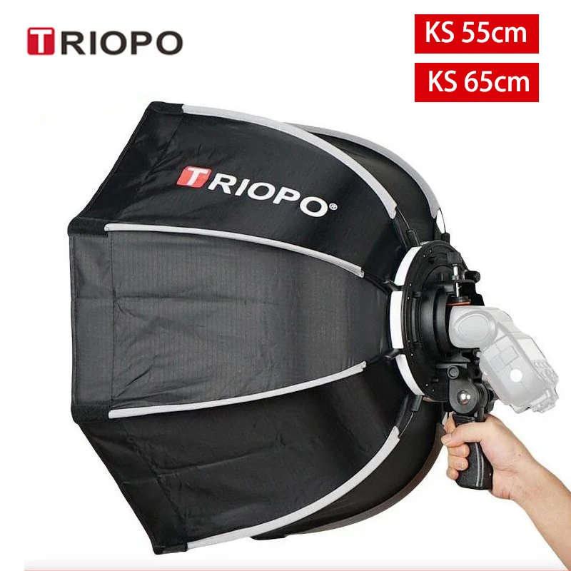 

TRIOPO 55cm 65cm Foldable Octagon Softbox Bracket Mount Soft box Handle for Canon Nikon Fuji Godox Yongnuo Speedlite Flash Light