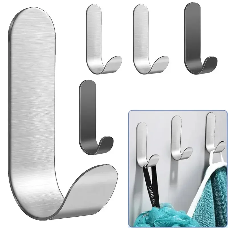 Ganchos adhesivos de Metal y acero inoxidable, ganchos de pared, gancho en J, soporte para llaves, gancho de pared autoadhesivo para ducha y cocina, 2/10 Uds.