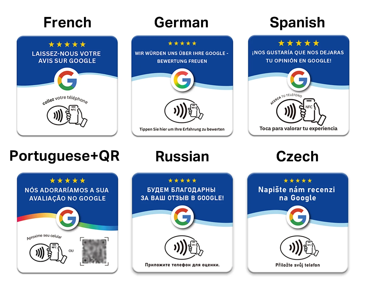 Quadratische 100-mm-NFC-Google-Bewertungs-PVC-Plattenkarte mit Klebeband auf der Rückseite zum Aufkleben auf den Tisch. – Detail 6
