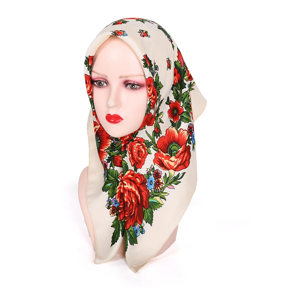 70*70cm Russische Quadrat Schal Frauen Luxus Floral Print Bandana Kopf Wraps Taschentuch Babuschka Stirnband Schals – Detail 6