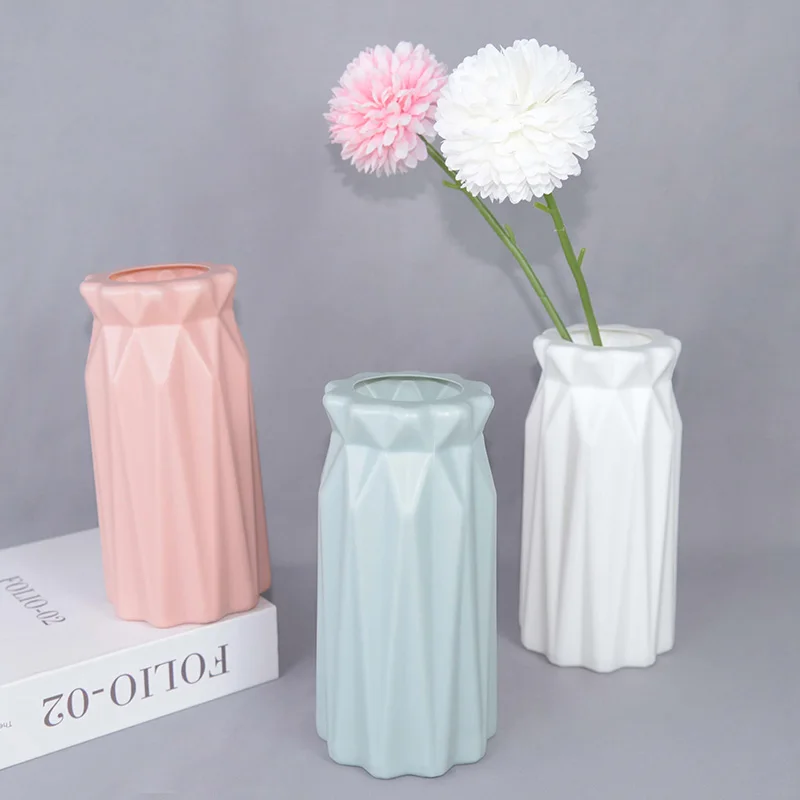 1Pc Flower Vase Table Decoration Home White Imitation Ceramic Flower Pot Basket Nordic Decorative Vases for Flower Arrangement